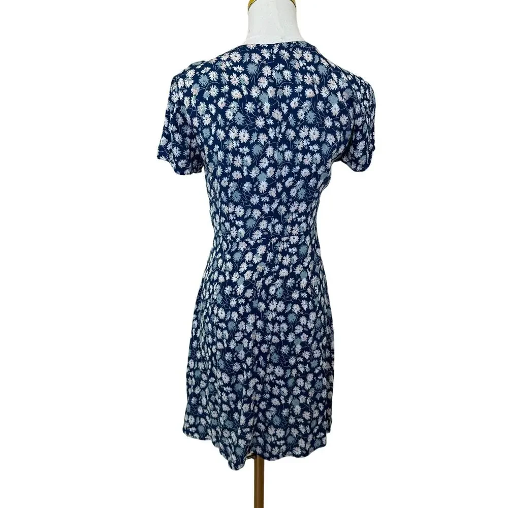 Madewell Blue Daisy Mini Wrap Dress SIZE 8 Button Daytime Business Casual $128 - Picture 9 of 10